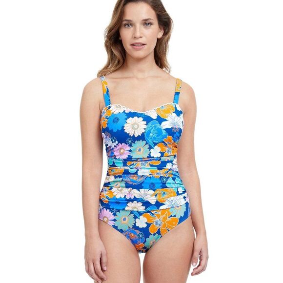 PROFILE BY GOTTEX Rising Sun One-piece Boho Blue Floral Swimsuit Size 10D - Picture 15 of 16